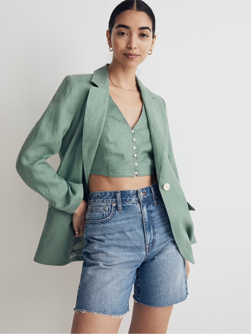 Madewell The Larsen Blazer in 100% Linen Trellis Green size L